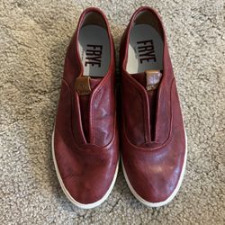  Frye Red Leather Slip Ons 