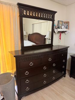 Espresso 9-Drawer Dresser with Large Beveled Mirror