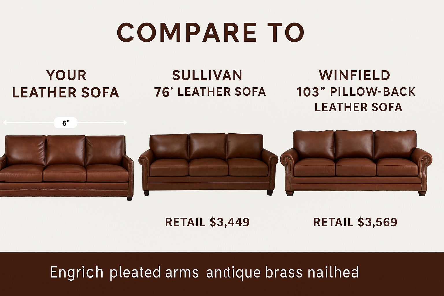 Premium Leather Sofa – Nailhead Trim