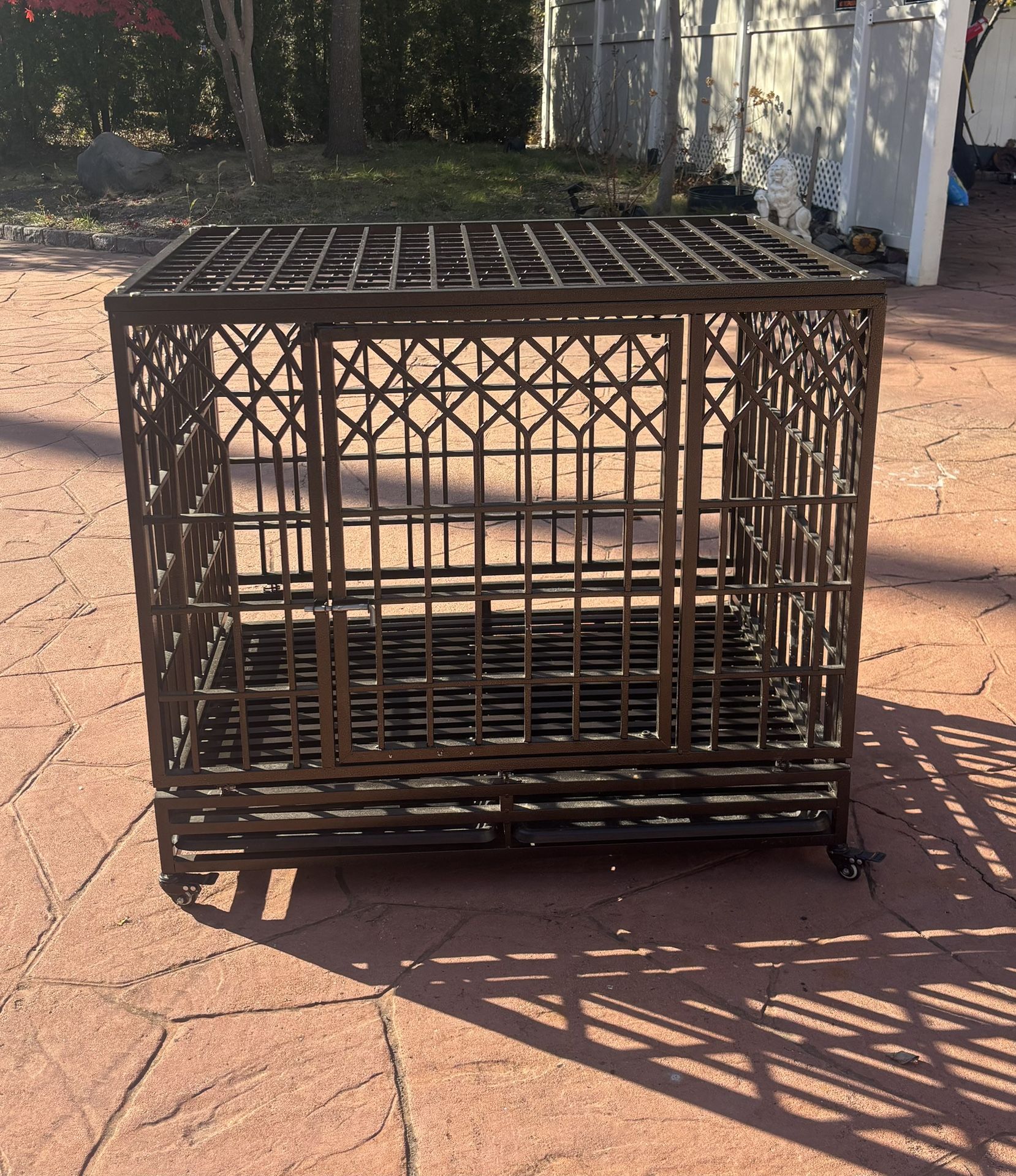 Heavy-Duty Metal Dog Crate with Locking Wheels and Slide-Out Trays