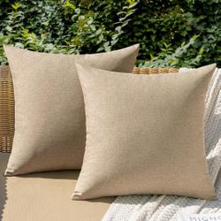 MIULEE Pack of 2 Decorative Outdoor Solid Waterproof Throw Pillow Covers Faux Linen Garden Farmhouse Cushion Cases for Patio Tent Balcony Couch Sofa 2