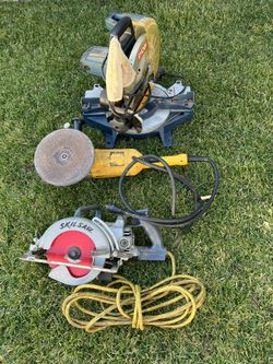 Skilsaw, Dewalt Grinder, and Ridgid Miter Saw