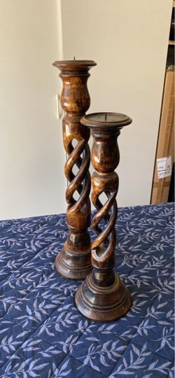 2-VTG. 23” & 19” Indian Wooden Candle Holders For one Price