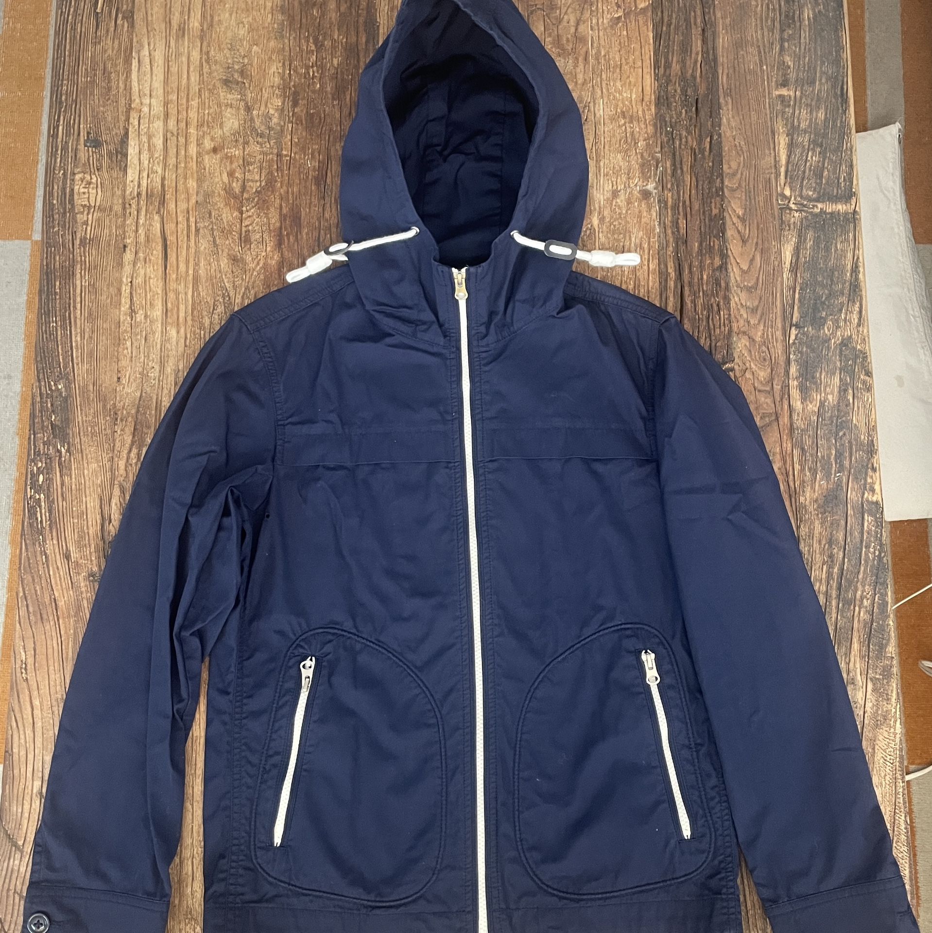 Uniqlo XS Blue Windbreaker Full Zip Hoodie, Lightweight, Pockets 