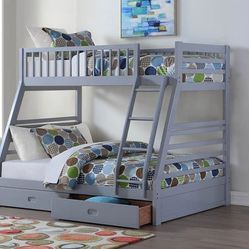 Twin / Full Bunk Bed with 2 Drawers / Mattress Included.  🔥   Litera Full Twin Con  2  Cajones  / Colchones Incluidos 
