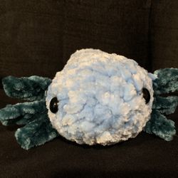 Handmade Crochet Light Blue Axolotl Plush With Dark Blue Accents