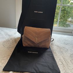 YSL Loulou Toy Suede Crossbody Bag Taupe