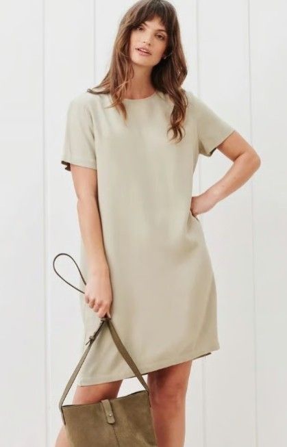 Jenni Kayne Palmer Crepe T-Shirt Dress Willow Beige XS