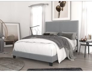 Full Size Upholstered Nailhead Trim Grey