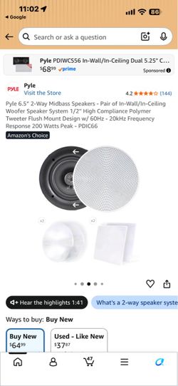 Pyle 6.5" In-Wall/In-Ceiling Speaker Pair PDIC66