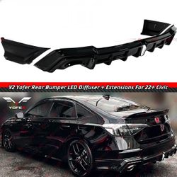 22-26 Honda Civic Sedan Gloss Black Rear Diffuser W/ White LED Brake Light