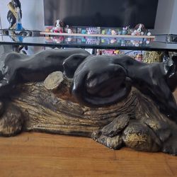 Rare Black Panther Glass Top Table Set - Coffee Table &  Lamps Tables