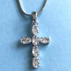 Ladies Sparkling 1” Crystal Cross Necklace On Snake Chain *Ship Nationwide Or Pickup Boca Raton