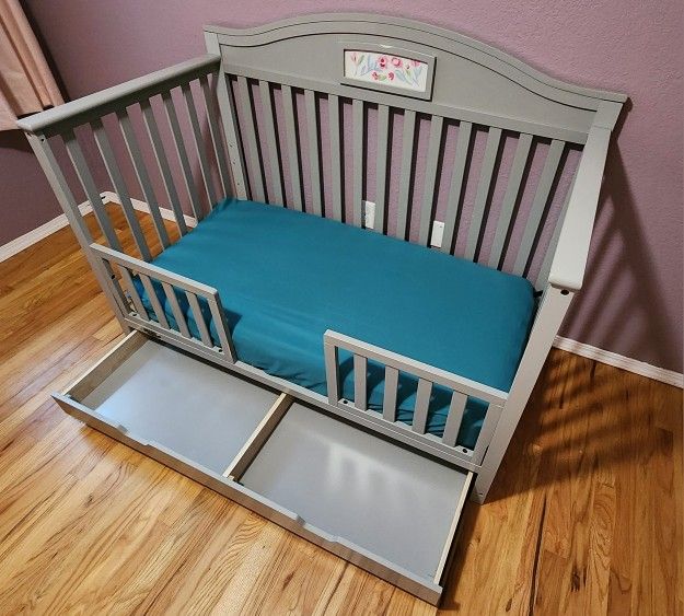 Graco Story 5-in-1 Convertible Baby Crib with Drawer And Dresser, Pebble Gray