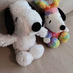 Hallmark 10" Plush Rainbow Easter Snoopy with Bunny Ears & 10" Fluffy SNOOPY Dog