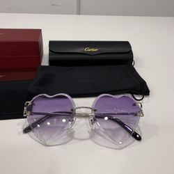 Purple Heart Cartier Glasses (Diamond Cut) Silver Frame