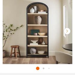Arched 76 in. Tall Black Wood 5-Shelf Bookcase with Open Front Storage Design(New)