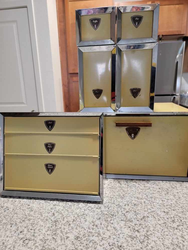 Vintage 6pc Lady Garner Kitchen Canisters Set Bread Foil Box