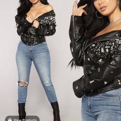 Shattered glass off shoulder jacket sale