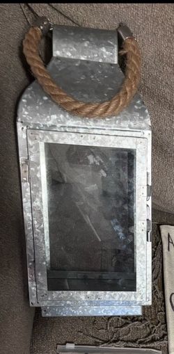 Galvanized Metal Lantern with Rope Handle