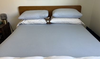 Mid century Modern Solid Wood Headboard Bed Frame