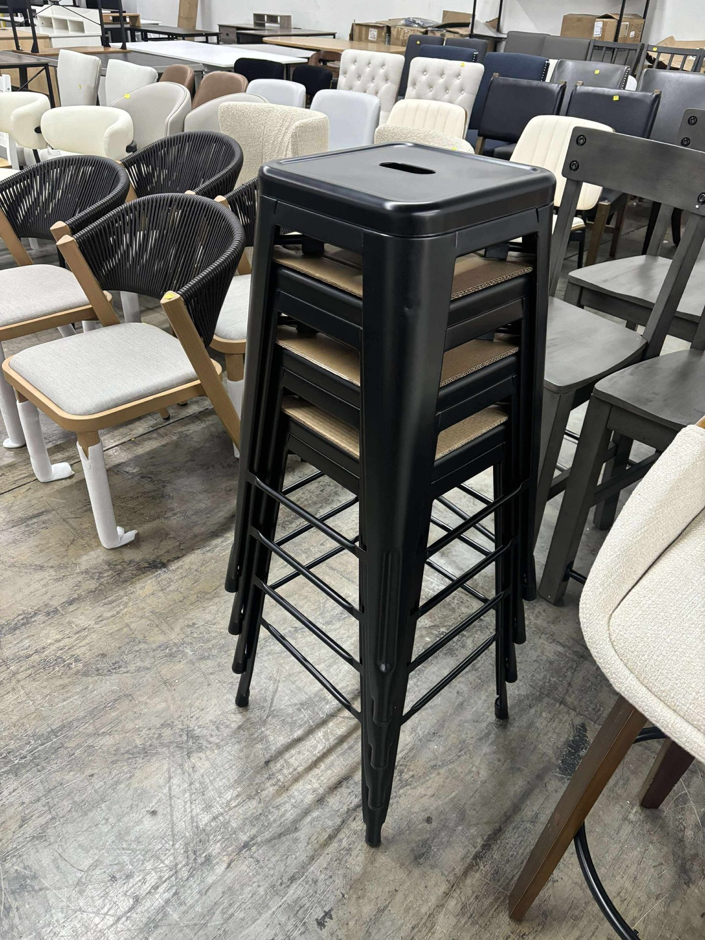 Indoor-Outdoor 30" Modern Tolix Style Metal Backless Light Weight Bar Stools with Square Seat, set of 4