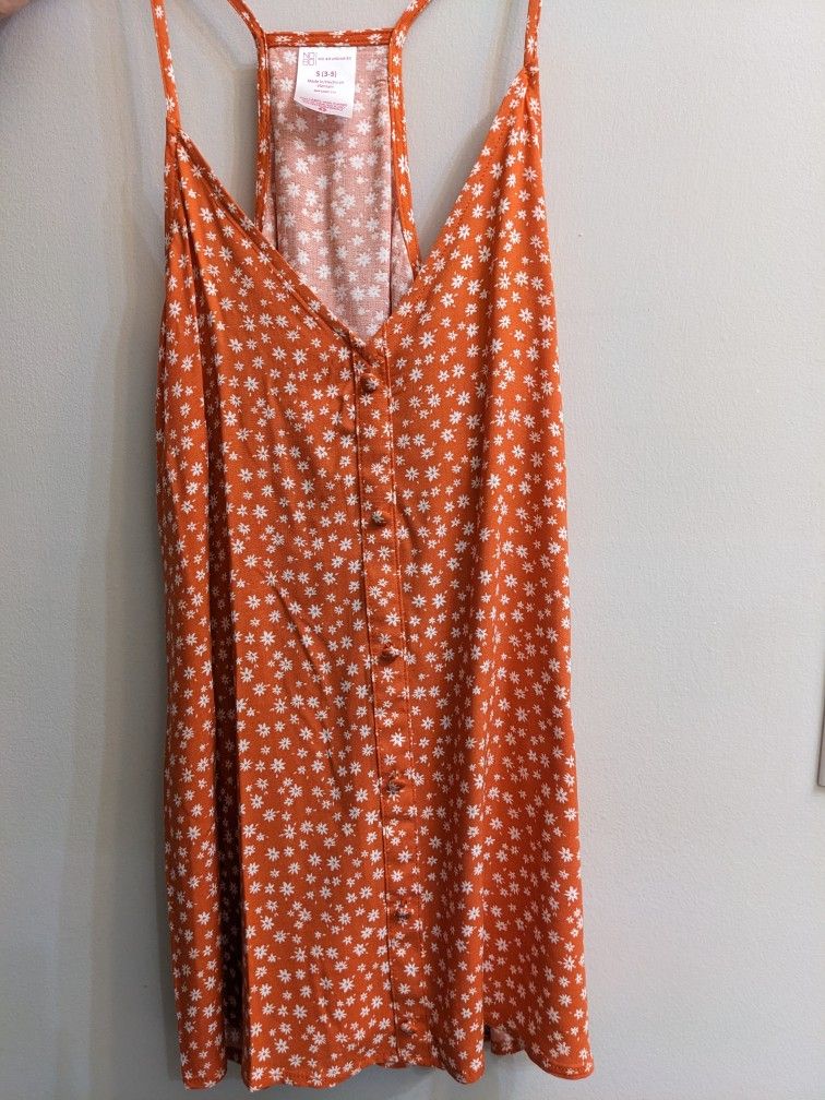No Boundaries Juniors Orange White Floral Spaghetti Strap Racer Tank Small NWOT