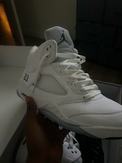 White metallic Jordan 5s size 12