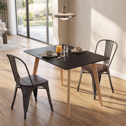 Homy Casa ROOKIE + KRICOX Gun Wood 3PC 43.3" Black Dining Set with 2 Gun Wood Chairs for Kitchen & Dining Room Open Box