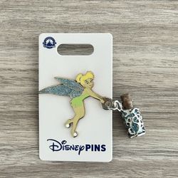 New Disney Pin Tinker Bell Glitter Wings Glass Jar Pixie Dust Disneyland 