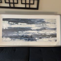 Large Abstract Blue Silver Wall Art 32 X 61