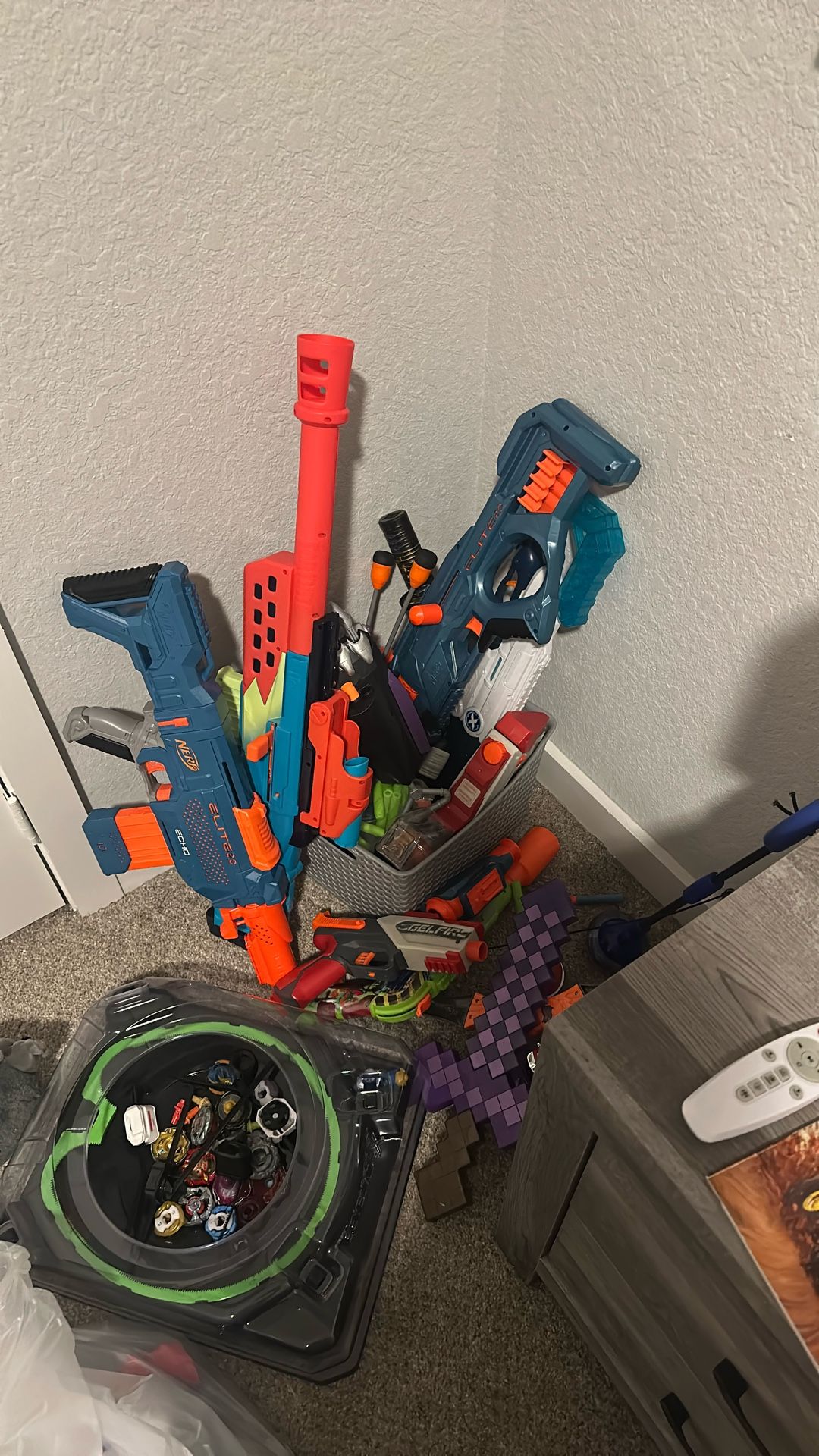 Basket of Kid Nerf Toys