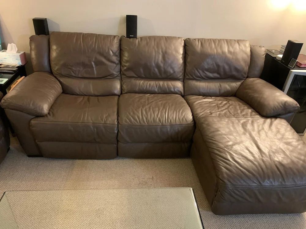 Natuzzi genuine leather sofa with chaise