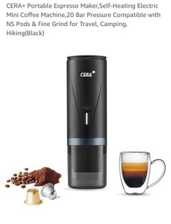 CERA+ Portable Espresso Maker,Self-Heating Electric Mini Coffee Machine,20 Bar Pressure Compatible with NS Pods & Fine Grind for Travel, Camping, Hiki