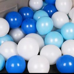 100Pcs Latex Balloons Deep Blue, White And Light Blue