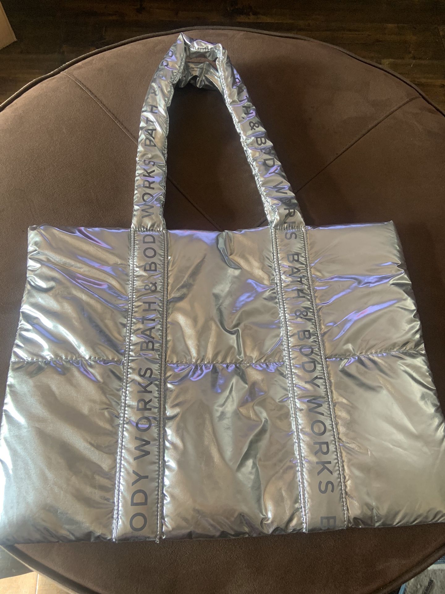 Bath And Body Works Tote Silver PUFFY Bag