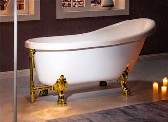 WOODBRIDGE 59” Clawfoot Soaking Tub | White & Polished Gold
