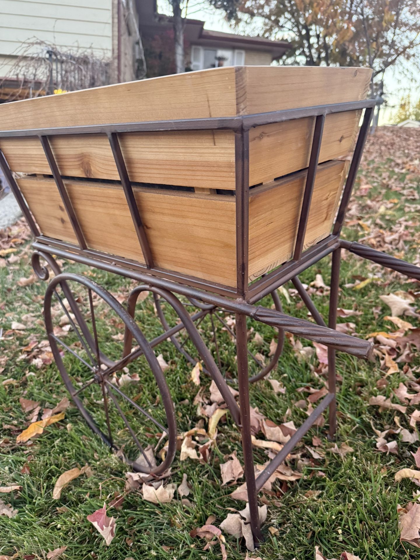 Wooden Wagon Planter/Drink Holder with Wheels