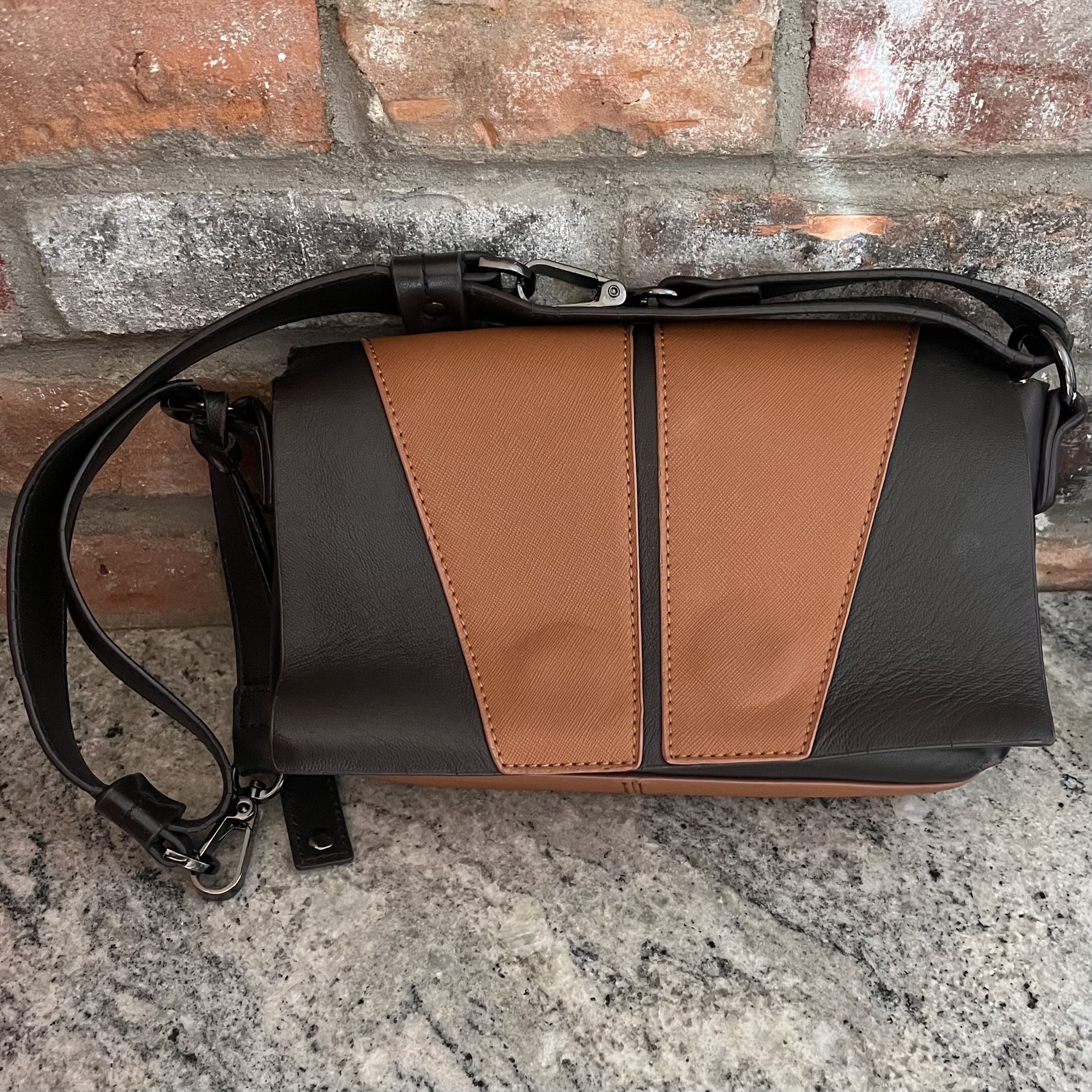Via Spiga 2-tone Brown Pebble Leather Shoulder Bag