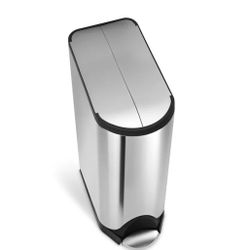simplehuman
Butterfly Lid Dual Compartment Recycler, 40 Liter Brushed Steel lndoor Kitchen Step Trash Can