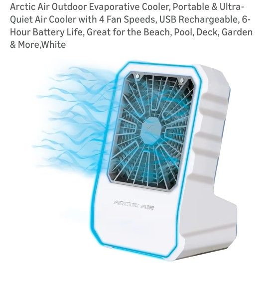 Outdoor Evaporative Cooler, Portable & Ultra- Quiet Air Cooler with 4 Fan Speeds, USB Rechargeable, 6- Hour Battery Life