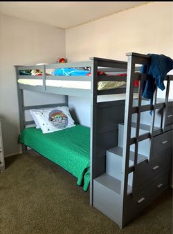 Twin Over Twin Bunk Bed with Stairs