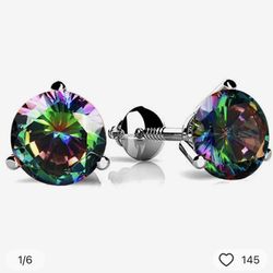 Mystic Rainbow Gemstone 3 Prong Round Screw Back Earrings For Women 925 Sterling Silver 8mm [EAR96]