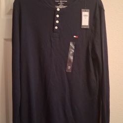 New Tommy Mens Medium Thermal Shirt Waffle LONGSLEEVE NAVY BLUE