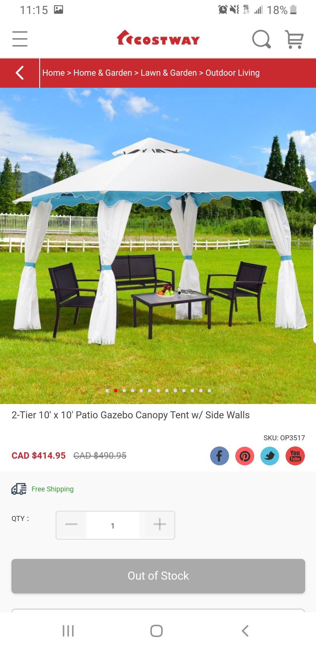 10x10 Gazebo Canopy Tent w/ Side Walls