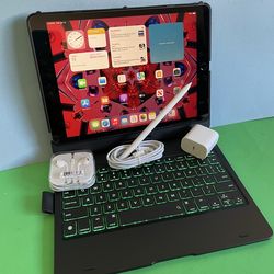 Apple IPad 9th Generation (10.2” Retina /Touch ID /IOS 18/ 2021 Model) 64GB with Pen, Keyboard  & Accessories