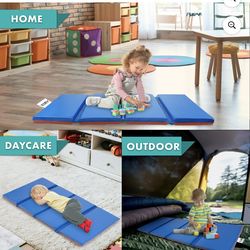 ProSource Four-Fold Kids Rest Mat, Thick Foam Sleeping Mats for Home, Daycare, and School