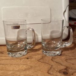 2 New Krosno Poland Hand Blown Glass Heavy Mugs 