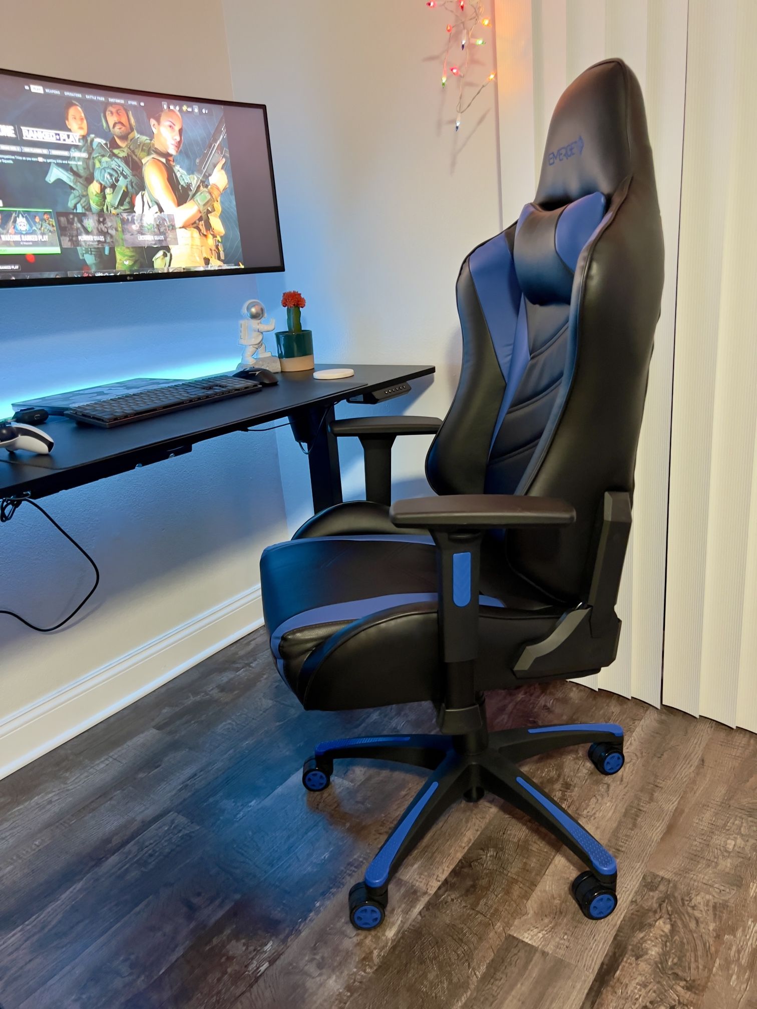 Emerge Vartan Bonded Leather Gaming Chair, Black/Blue for Sale in