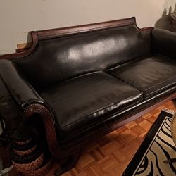 Antique Empire Mahogany Leather Sofa